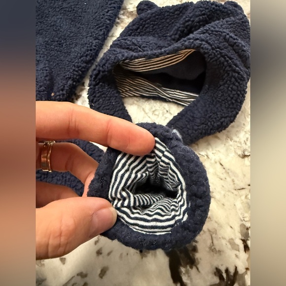 Carter's Navy Fleece Bear One Piece with Hat and Mittens 9m - Picture 7 of 8